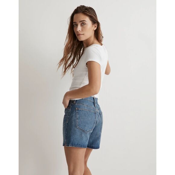 MADEWELL Slouchy Relaxed Fit High Rise Mid Length Blue Denim Shorts Size 28 - Picture 2 of 9
